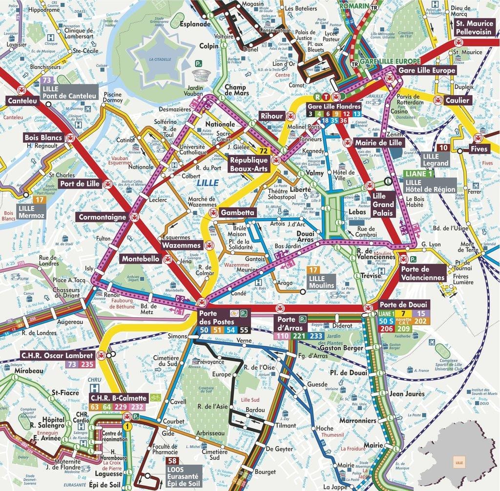carrer mapa de Lille, frança