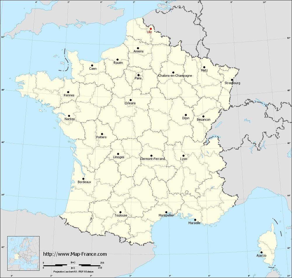 mapa de frança mostrant Lille