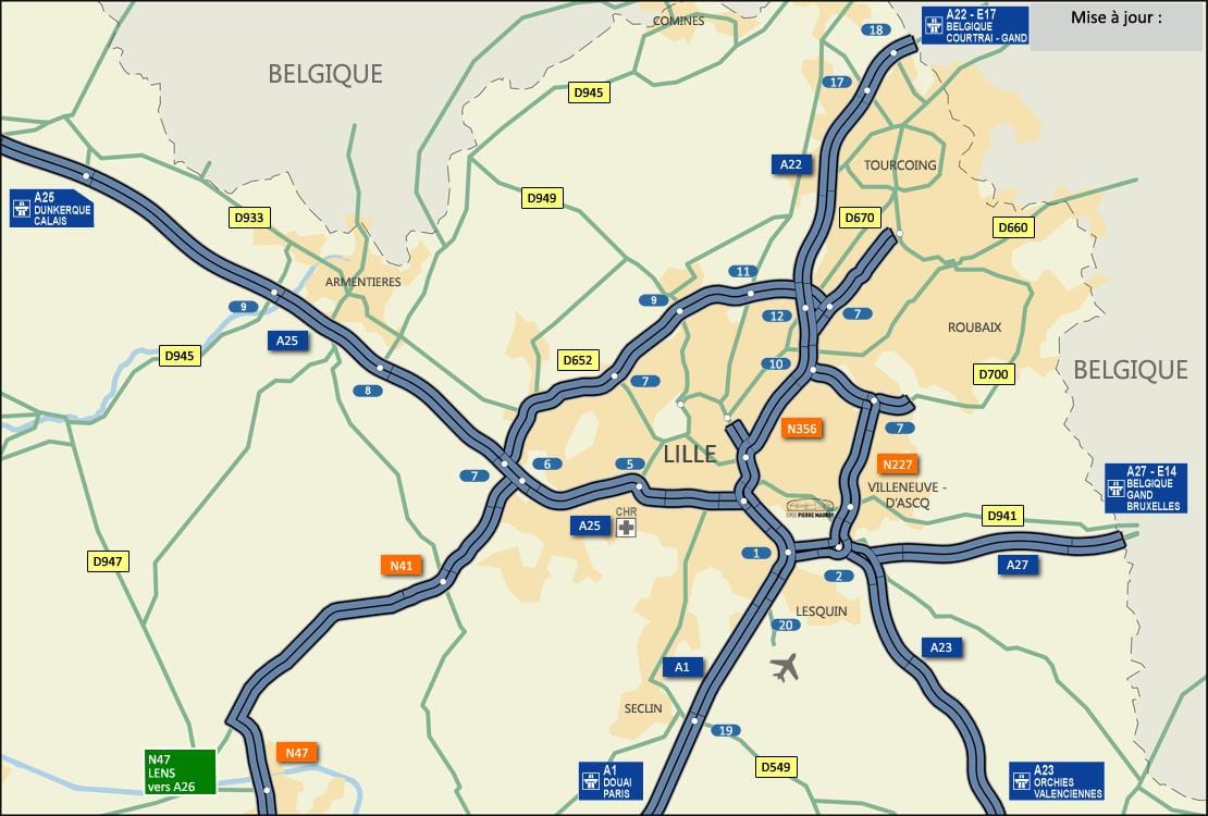 mapa de Lille carretera